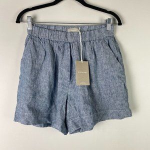 Everlane The Linen Boxer Short Womens Small Blue White Stripe Brown Pull On